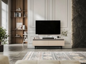 Ryflowana szafka RTV Selene 140 cm, kaszmirowa na czarnych nóżkach