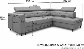 Elegancki narożnik Isere z funkcją spania i pojemnikiem na pościel w nowoczesnym stylu