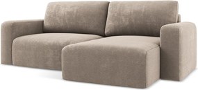 Beżowy rozkładany/ze schowkiem narożnik z tkaniny szenilowej (prawostronny/z szezlongiem) Kona – Makamii