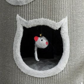 PawHut Beczka do drapania dla kotów, 96 cm, 4-poziomowa wieża dla kotów z możliwym do prania łóżkiem, 3 sypialnie, wiszące zabawki, dla wielu kotów Szary