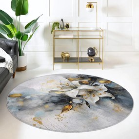 Niebiesko-szary okrągły dywan odpowiedni do prania ø 150 cm Golden Lilly – Mila Home