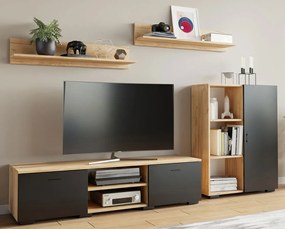 Zestaw mebli pod telewizor rtv do salonu dąb artisan + czarny N3-M97