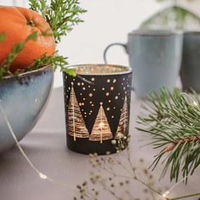 Altom Świecznik szklany Golden Christmas tree czarny, śr. 9 x 10 cm