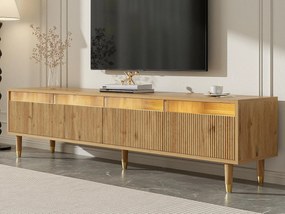 Nowoczesna szafa pod TV 178×35×45 cm - z oświetleniem LED - 4 szuflady - wykończenie drewnopodobne - MDF - naturalny