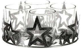 Świecznik adwentowy ze szklanymi elementami Gwiazda, metal, srebrny