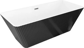 Mexen Tava wanna wolnostojąca ryflowana 170 x 75 cm, biała/czarna, przelew gun gray szczotkowany - 52851707575-66