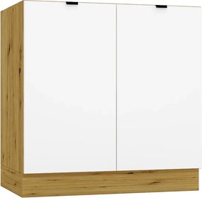 Dwudrzwiowa Szafka Biały Kuchenna Pod Zlew 80 Cm + Dąb Artisan K5-K70