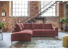 Różowy aksamitny rozkładany narożnik (lewostronny) Lofty Lilly – Miuform