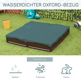 Outsunny Piaskownica z siedzeniami dla 4 osób, z podkładką i pokrowcem, dla dzieci w wieku od 3 do 12 lat, HDPE, 123 x 123 x 21 cm, brązowa