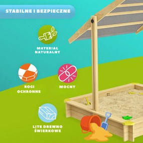 Piaskownica z baldachimem SANDY, drewno świerkowe, 120x120x120cm Jurhan