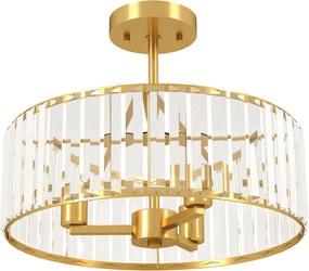 HOMCOM Lampa Sufitowa, Design Kryształowy, 3 Żarówki, Metal, Złota