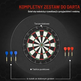SPORTNOW Zestaw tarczy do darta z ochraniaczem, 6 lotek ze stalowymi grotami, sisal, tworzywo sztuczne, czarny