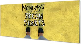 Szklany Panel Napis na Żółtym Tle i Nogi