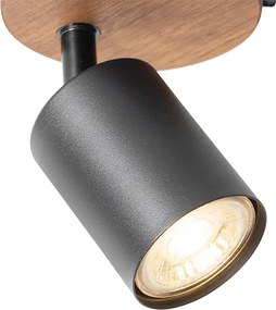 Industrialny reflektor czarny z drewnem, regulowany - Jeana