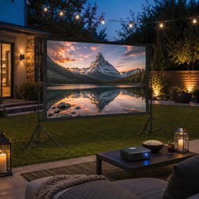 HOMCOM 254 cm 16:9 HD 4K/8K ekran projekcyjny ze statywem, przenośny dwustronny ekran ze składanymi statywami, biały | Aosom PL