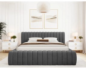 Ciemnoszare tapicerowane łóżko dwuosobowe ze schowkiem ze stelażem 160x200 cm Carilla – ELTAP