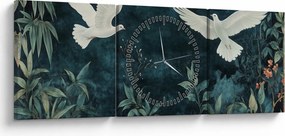 Obraz - Dwa gołębie (z zegarem) (90x30 cm)