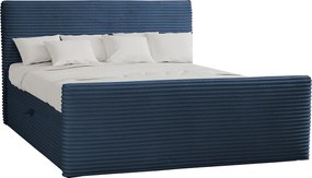 Łóżko kontynentalne z pojemnikiem i topperem TRENTO, pluszowy sztruks VELO, 180x200 cm, Ciemnoniebieski, H3-Bonell