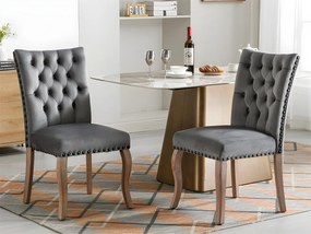 Zestaw 2 foteli tapicerowanych welurem - stelaż z litego drewna - szary