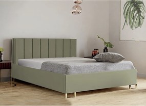 Łóżko tapicerowane MALIBU, wezgłowie, obicie MONOLITH, pojemnik na pościel, podnośnik gazowy, wysokość spania 39 cm, 120x200 cm, Limonkowy