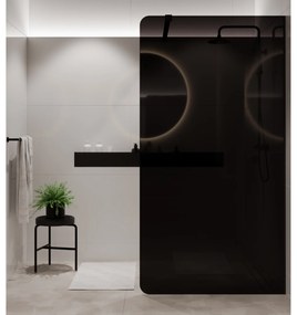 Ścianka prysznicowa WALK IN FIX czarna 8 mm MOLIS Black Round MASSI I Różne rozmiary : Kolor profili kabiny - chrom / srebrny, Szerokość ścianki - 90 cm , Typ montażu - WALK in FIX (Do ściany)