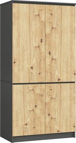 Szafa AKORD S90 4 drzwi Grafit Szary, Dąb Artisan 90x51x180 cm