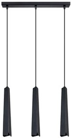 Czarna potrójna lampa wisząca z metalowymi kloszami R8-K43