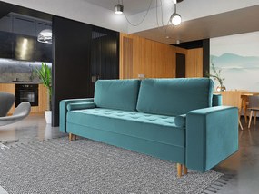 Błękitna nowoczesna sofa rozkładana E2-T41