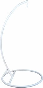 Białe wiszące krzesło KOKON ze stojakiem, jasna poduszka