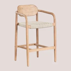 Taboret Wysoki 65 Cm Z Drewna Naele Kremowa - Sklum