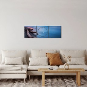 Obraz plaży o zachodzie słońca (z zegarem) (90x30 cm)