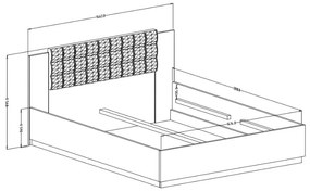 Łóżko SIGMA 140x200 dąb flagstaff srebrny/czarny mat z tapicerowanym zagłówkiem HELVETIA