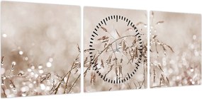 Obraz - Łąka w odcieniach brązu (z zegarem) (90x30 cm)