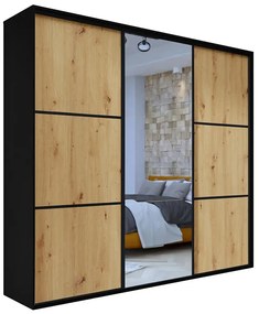 Szafa przesuwna czarna + dąb artisan + czarne szprosy M5-F59