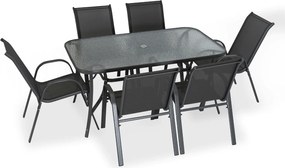 Zestaw Mebli Ogrodowych NEBRASKA Szary 6 Krzeseł Stół Tarasowy Parasol Nowoczesny