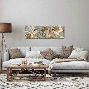 Obraz złotych kwiatów (z zegarem) (90x30 cm)
