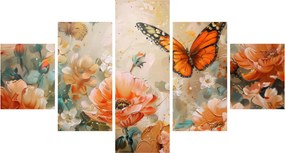 Obraz - Motyl i kwiaty, obraz olejny (125x70 cm)