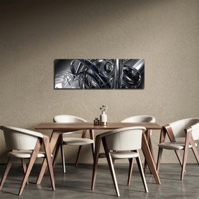 Obraz szarej abstrakcji z niebieskim (z zegarem) (90x30 cm)
