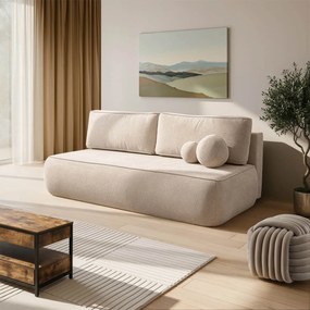Sofa z Funkcją Spania ARVETO Kremowa Szenil Nowoczesna