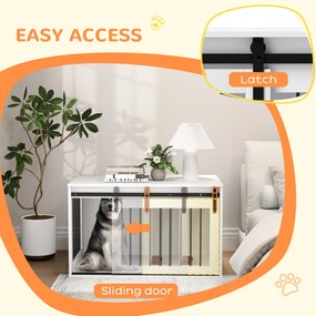 PawHut Boks dla psa z drzwiami przesuwnymi, wentylacją, płyta wiórowa i stal, 98 x 58 x 61 cm, Orzech