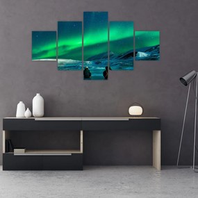 Obraz ludzi w pobliżu zorzy polarnej (125x70 cm)