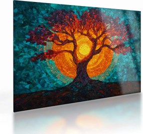 Obraz na szkle - Drzewo życia i słońce w mozaice (70x50 cm)