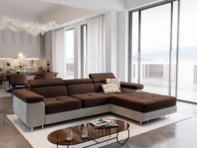 Masseno Narożnik ELMA z funkcją spania i pojemnikiem na pościel, Rozkładana sofa - Brązowy, MONOLITH 29 + MONOLITH 09
