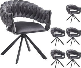 Zestaw 6 krzeseł welurowych - z podłokietnikami - regulowane metalowe nogi w kształcie pazurów - szare