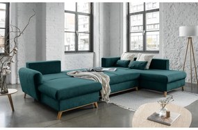 Turkusowa rozkładana sofa w kształcie litery "U" Miuform Scandic Lagom, prawostronna