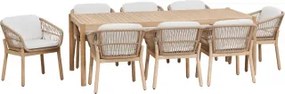 Zestaw Stołu Prostokątnego 220x100 Cm I 8 Krzeseł Ogrodowych Z Drewna Akacjowego I Plecionej Liny Karvia Jasny Akacjowy Brąz & Tkaniny Biała - Sklum