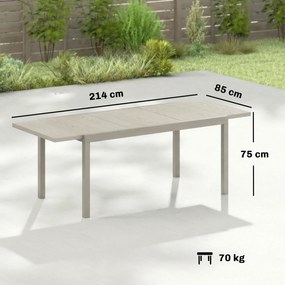 Outsunny Stół Ogrodowy Rozkładany 154/214 x 85 cm Aluminiowy Stół Jadalniany dla 8-10 Osób z Imitacją Drewna Jasnoszary | Aosom PL