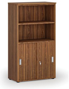 Szafa biurowa kombinowana PRIMO WOOD, drzwi przesuwne na 2 poziomach, 800 x 420 x 1434 mm, orzech