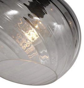 Lampa wisząca Art Deco czarna z prostokątnym przydymionym szkłem 4-źródła światła - Bao ArtDeco Oswietlenie wewnetrzne