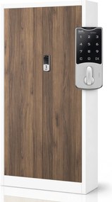 Biurowa szafa metalowa z zamkiem na szyfr biała / orzech: Eco Design DANIEL, 900 x 1850 x 400 mm